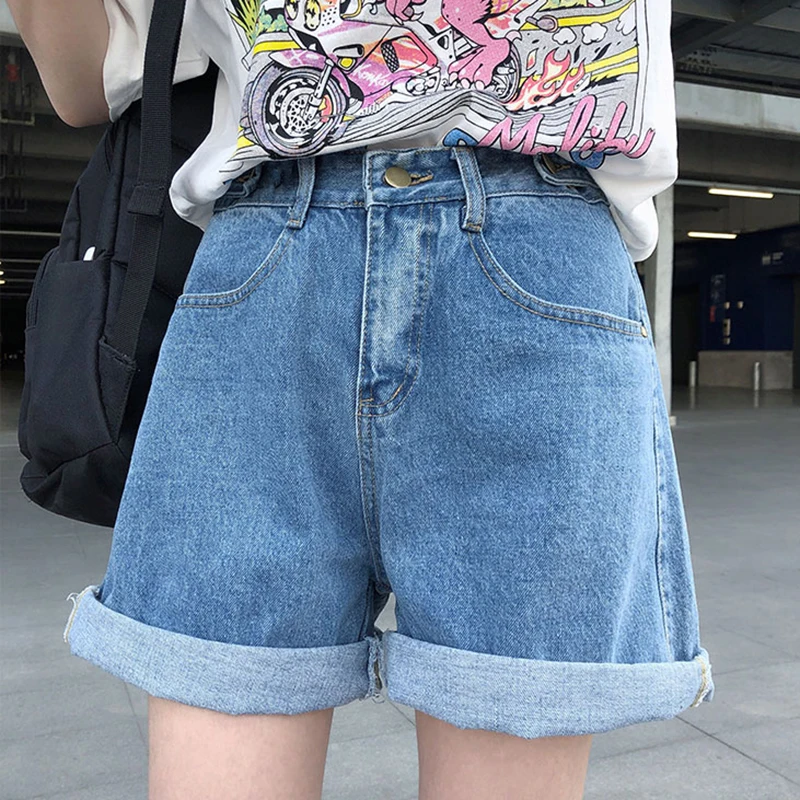 Черные летние женские шорты с карманами Harajuku Kawaii повседневные белые джинсы