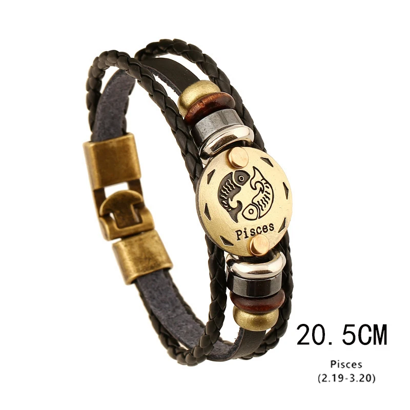 CKW Twelve Zodiac Man Leather Bracalete Vintage Zinc Alloy Unisex Charm Bracelets Mens Jewellery 2018 for Women | Украшения и