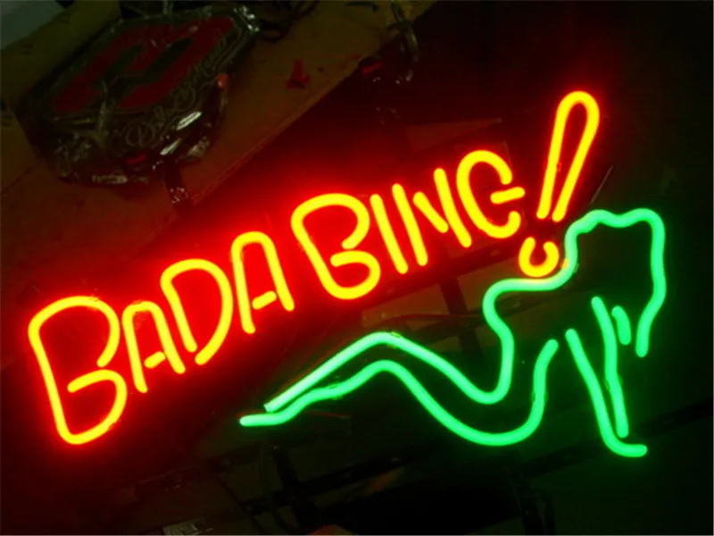 

Неоновая вывеска для BADA BING, Настоящая стеклянная вывеска для пива, бара, паба, ресторана, магазина, рождественские световые вывески 17*14 дюймо...