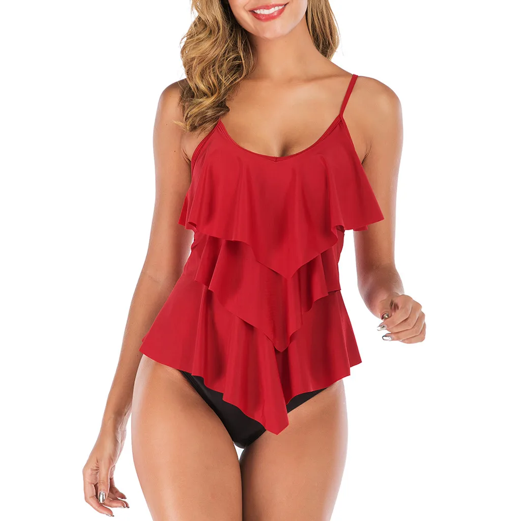 tankini swimsuits women beach brazilian bikini Pleated Three-Layer Ruffle Bikini Triangular Split Swimsuit sport swimwear badpak