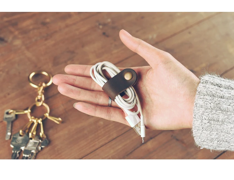 3pcs Split Leather Unisex Vintage Creative Clip Simple Key Ring Cables For Micro USB Cable Charger Data Cords Line | Багаж и сумки