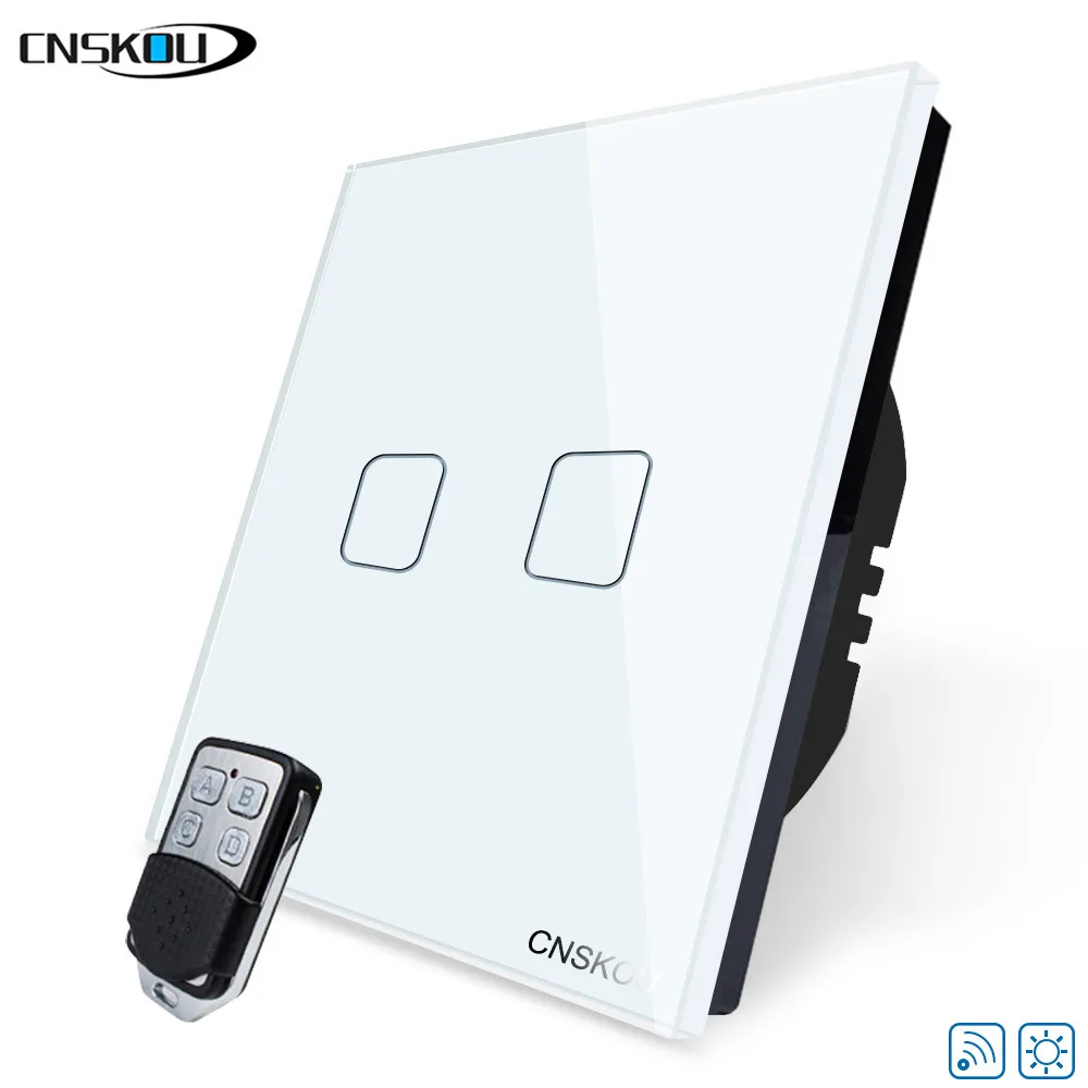 CNSKOU EU Standard Touch Switch Remote Sensor Light Controller 220V 2gang Dimmer Crystal Glass Panel+LED | Обустройство дома