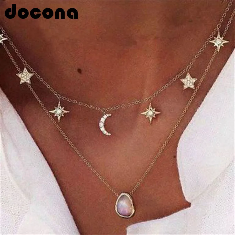 Docona богемный Хрустальный Капля воды звезда кольцо с Луной для женщин девушек