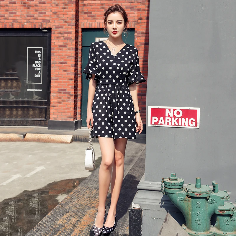 Новое поступление Женский шифоновый комбинезон в горошек с оборками стиле