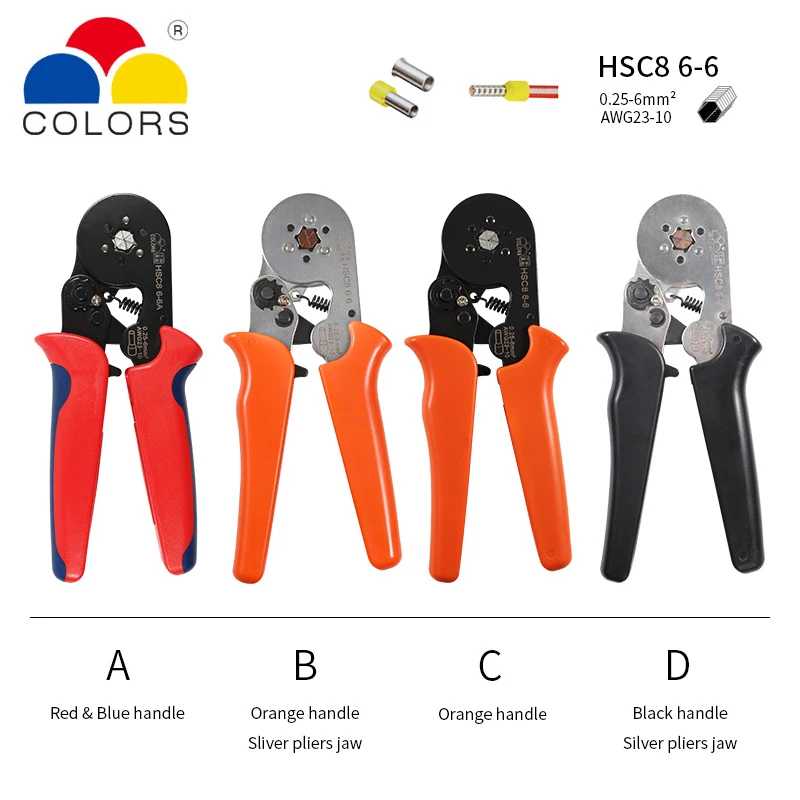 HSC8 обжимные клещи 0,25-10mm2 HSC8 6-4/6-6 0,25-6mm2 Тип трубки иглы Набор клеммных коробок мини кримпер давление провода инструмент - Цвет: HSC8 6-6