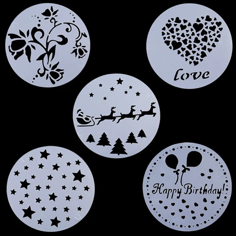 

5pcs/set Birthday Heart Star Wedding Cake Stencil Plastic Cookie Fondant Cake Tool Decoration Flower Christmas