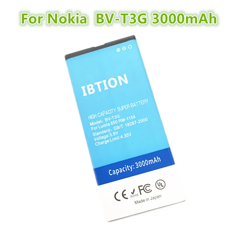 IBTION 3000 mAh BV T3G BVT3G литий ионная батарея телефона для Nokia microsoft Lumia 650 RM 1154 мобильных