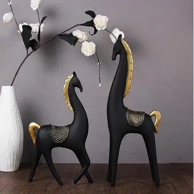 Скандинавская креативная полимерная статуя черной лошади домашний декор