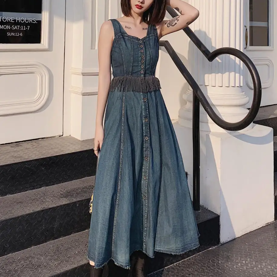 Женское джинсовое платье с бахромой винтажное облегающее Платье