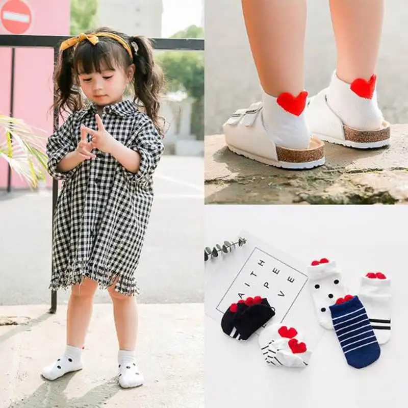 1 to 3Y heart 5 пар/лот, хлопковые носки для малышей милые детские носки с объемными ушками животных и красными сердечками Летние повседневные короткие носки для маленьких мальчиков и девочек - Цвет: 1 to 3Y heart