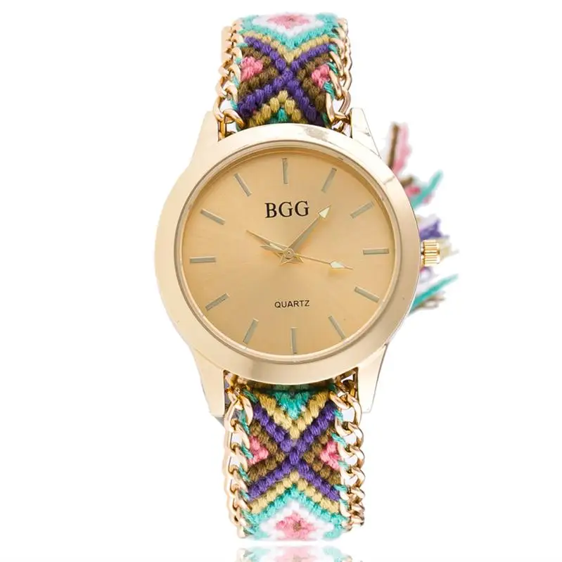 Мода Досуг плетеный браслет ручной работы часы женские Женева наручные платья