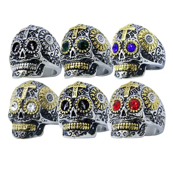 2018 настоящий крутой Библейский Крест Иисуса Череп кольцо с цветами Кристальные