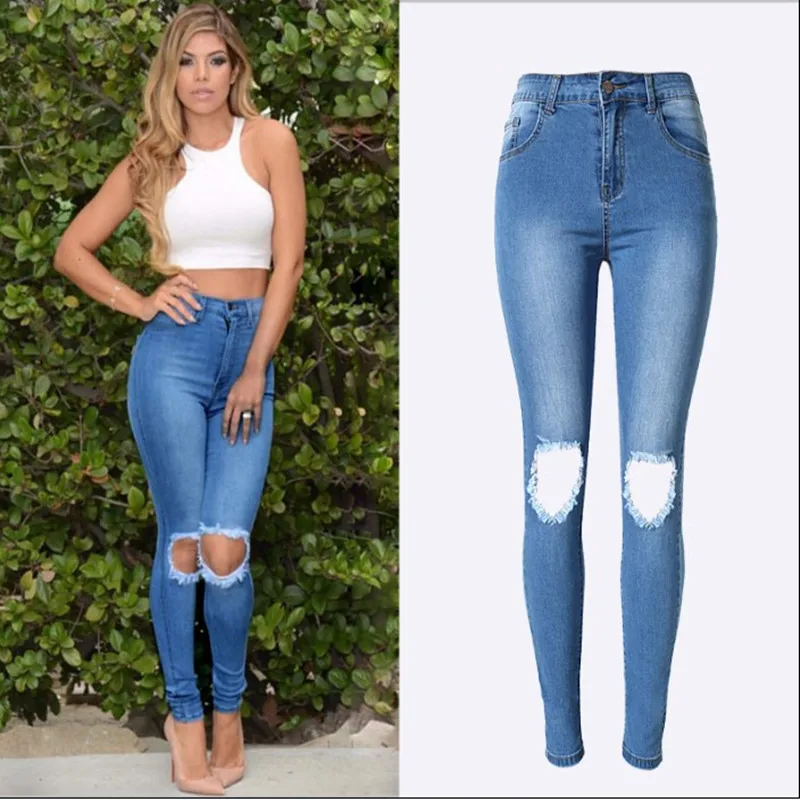 

Sexy High waist Jeans Cool Pants Women Vintage Ripped Hole Denim Stretchy Pencil Pants Jeans Female Clothings