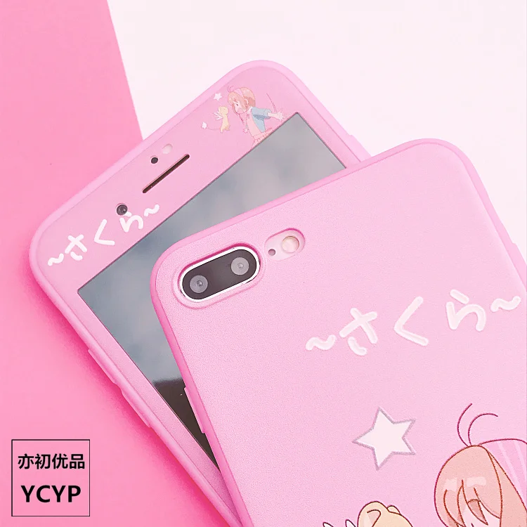 Чехол для iphone X с рисунком Сейлор Мун+ Защитная пленка из закаленного стекла для iphone 8 8 plus 6 6 S plus 7 7 plus Cardcaptor Sakura