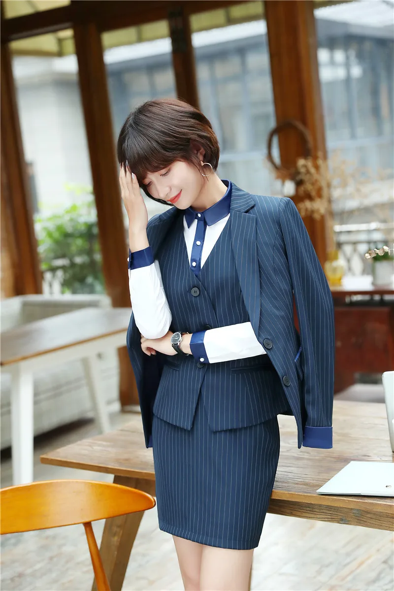 Униформы стили 4 шт блейзеры костюмы с курткой и юбкой жилетом пальто жилет