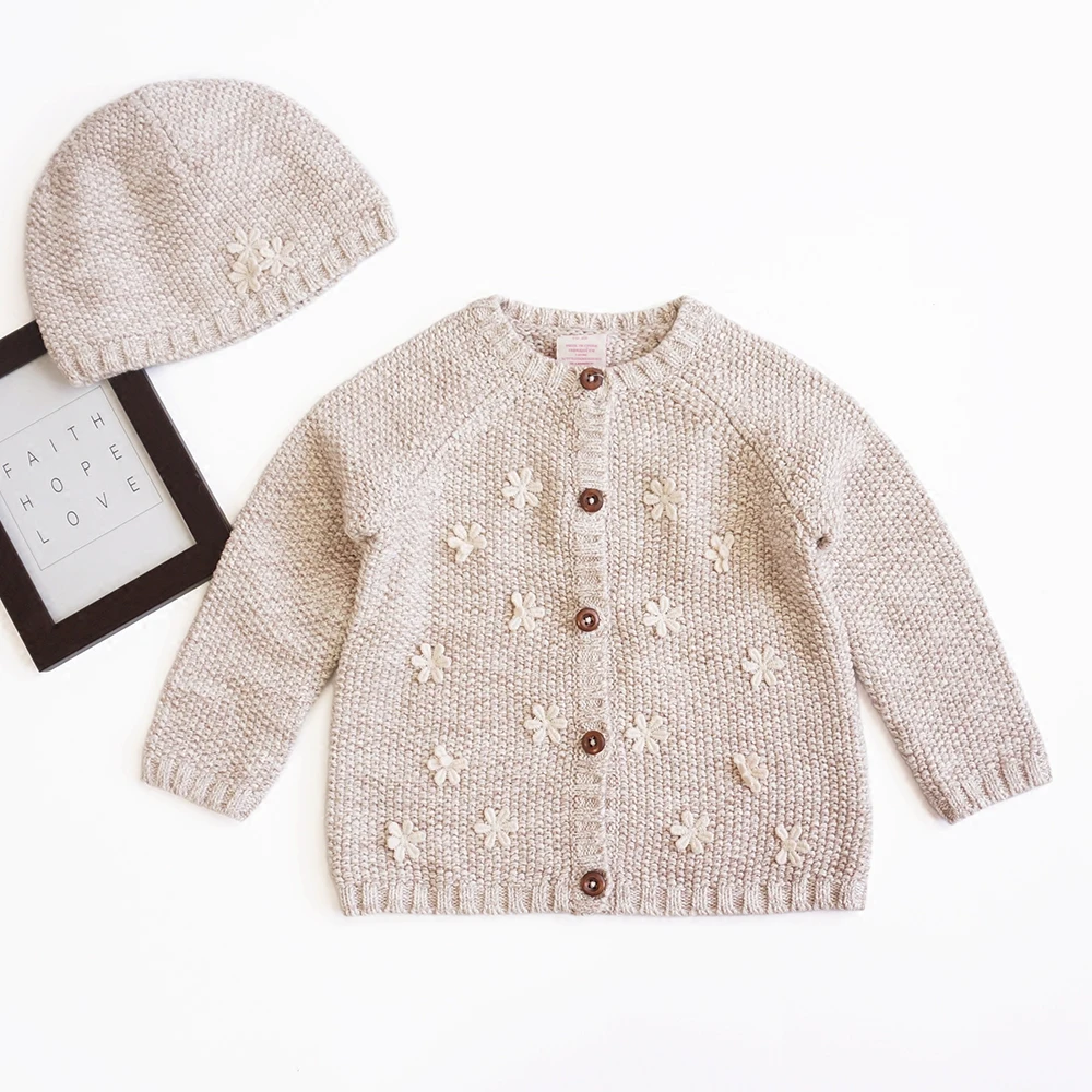 Шерстяной вязаный комплект одежды из 3 предметов для маленьких девочек свитер +