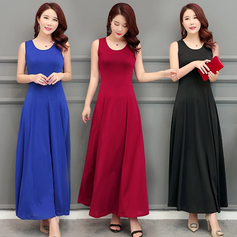 Повседневное Макси платье для женщин 2020 новое летнее однотонное без рукавов с