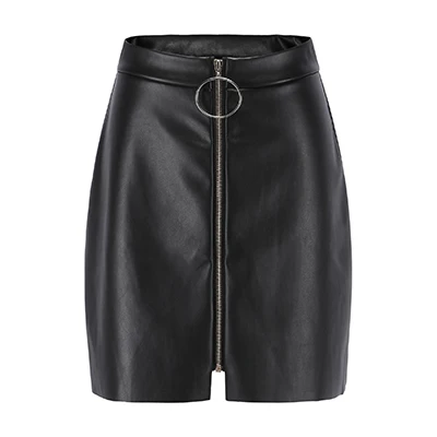 Black Однотонные мини-юбки из искусственной кожи, женские модные тонкие юбки на молнии, с завышенной талией, женские сексуальные панк-рок трапециевидные черные юбки, Облегающие юбки - Цвет: Black