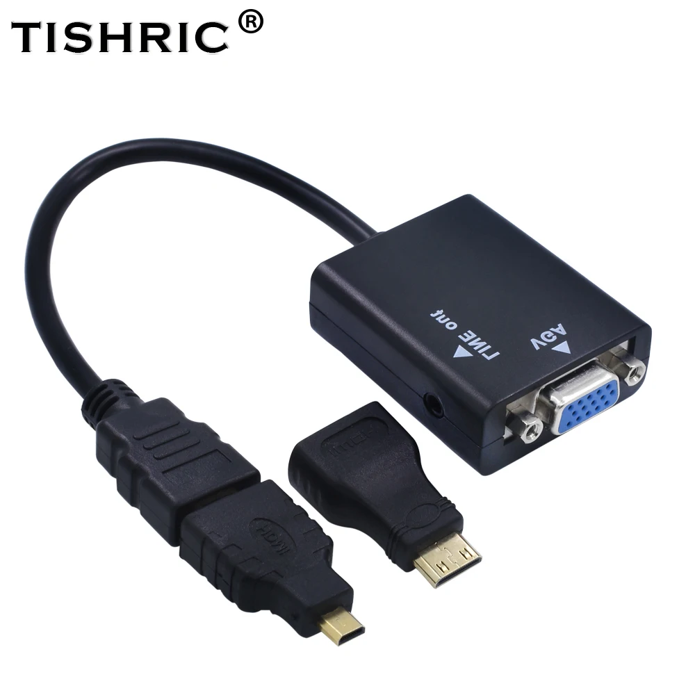 TISHRIC для HDMI2VGA с аудио кабелем питания + Mini Micro HDMI коннектора 1080P HDTV проектор адаптер