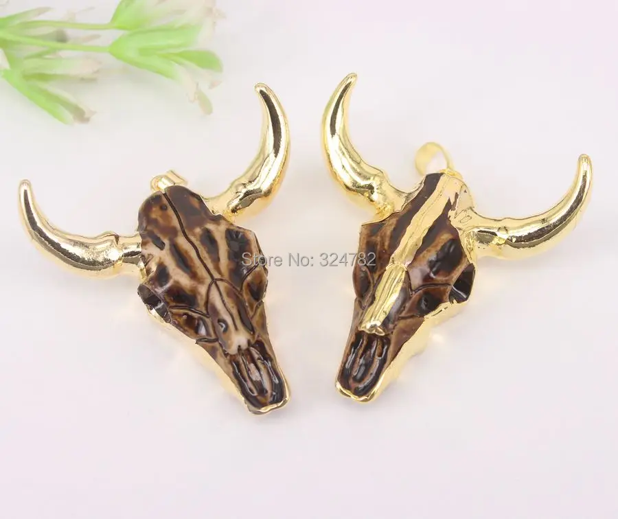 5pcs Gold Metal Resin Cattle Pendant Longhorn Horn Charm Gem stone for Jewelry Making | Украшения и аксессуары