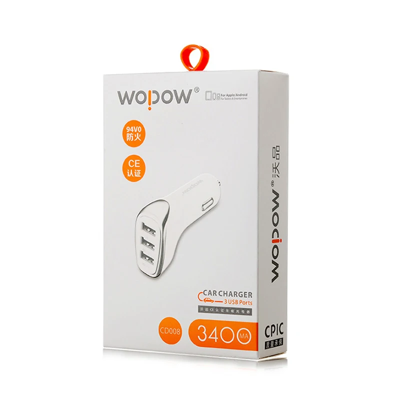 Wopow 3.4A быстро Зарядное устройство 3 Порты и разъёмы USB Автомобильное для iPhone X 8 Smart