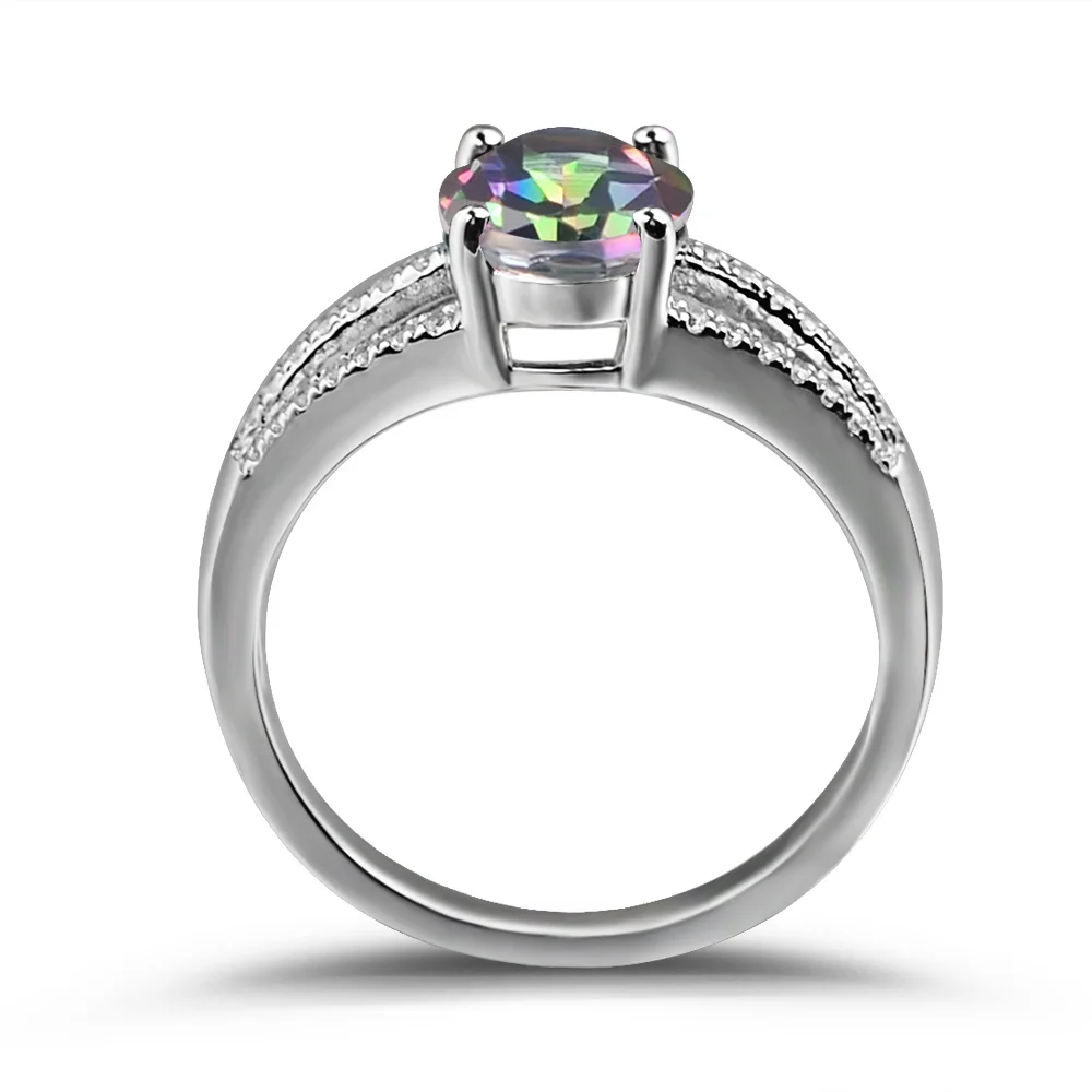 Leige Jewelry Natural Rainbow Colorful Mystic Topaz Rings 925 Sterling Silver November Birthstone Oval Cut Wedding | Украшения и