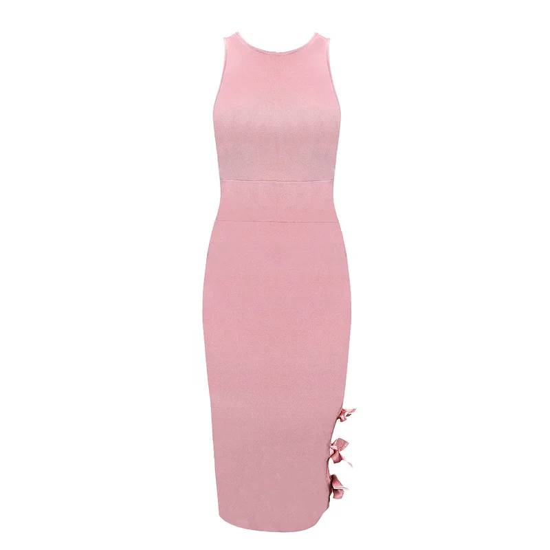 Женское вечернее Платье До Колена розовое облегающее платье до колена с бантом