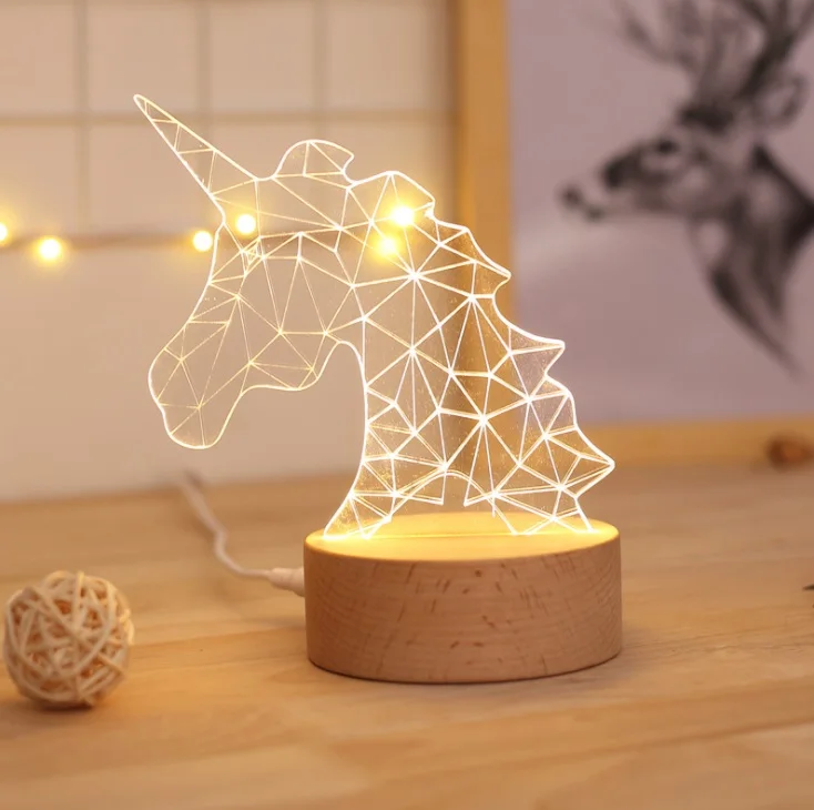 LED Единорог светящийся атмосферный свет с USB и офисным 3D декором стола