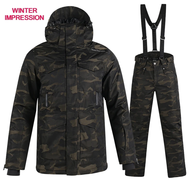 WINTER Men's Ski Suit Windproof Single Pair Of Ski Sets Jacket+Pants Waterproof Coefficient 15k Camouflage Male Ski Sets