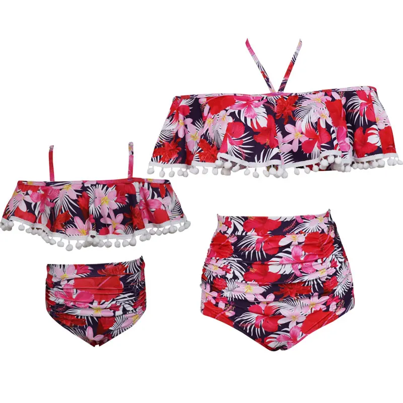 color 1 Одинаковые купальники для всей семьи; одежда для мамы и дочки; купальник для мамы и дочки с цветочным принтом; бикини в винтажном стиле - Цвет: color 1