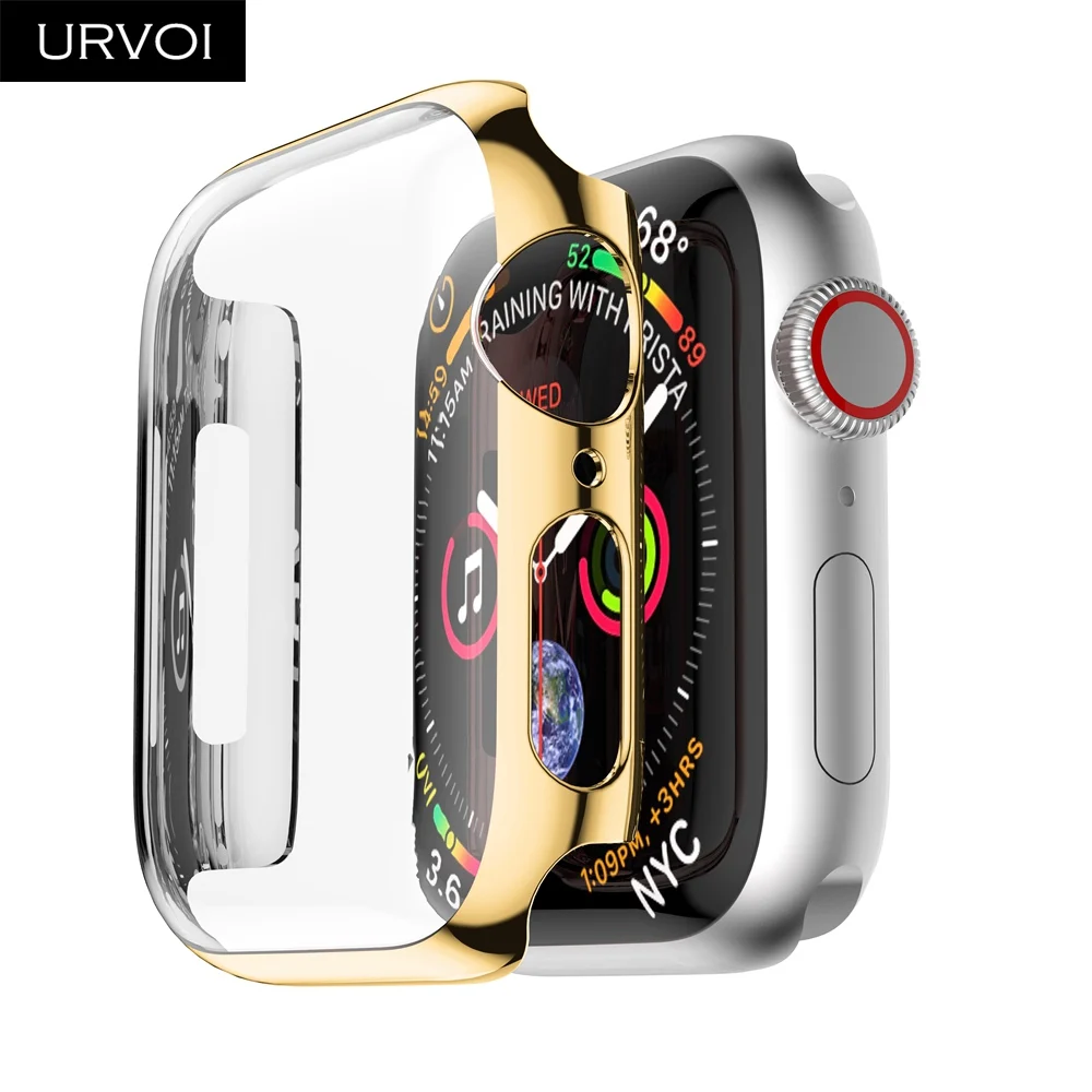 URVOI полное покрытие для Apple Watch series 5 4 3 пластиковый чехол Защита экрана для iWatch Тонкий чехол с гальваническим покрытием 40 44 мм