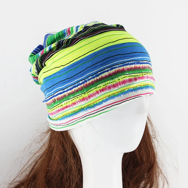 Miaoxi для взрослых женщин полосатые Зимние шапки Skullies два используется Повседневный Шарф шапка шапки для женщин хлопковые шапки осень весна шапки капот