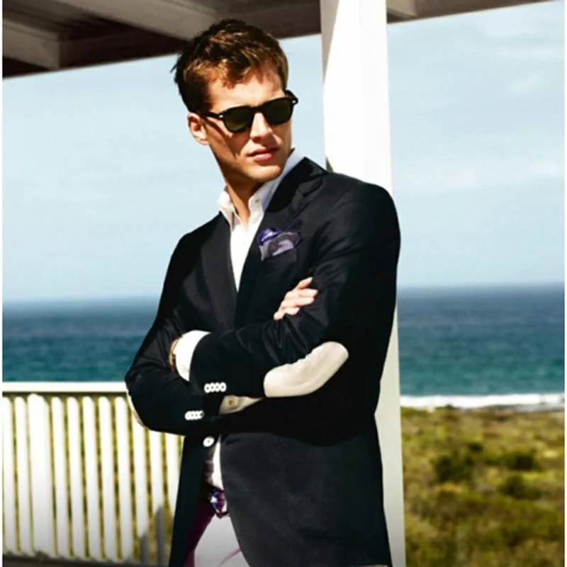 Последний дизайн пальто Брюки Черные смокинги жениха налокотники патчи Блейзер