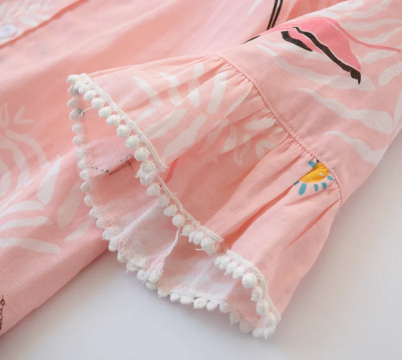 Female Summer Seven-Sleeve Pijama Mujer Pink Pure Cotton Yarn Sleepwear Sexy Pajama Sets Women Korean Cute Sweet Thin Home Suit