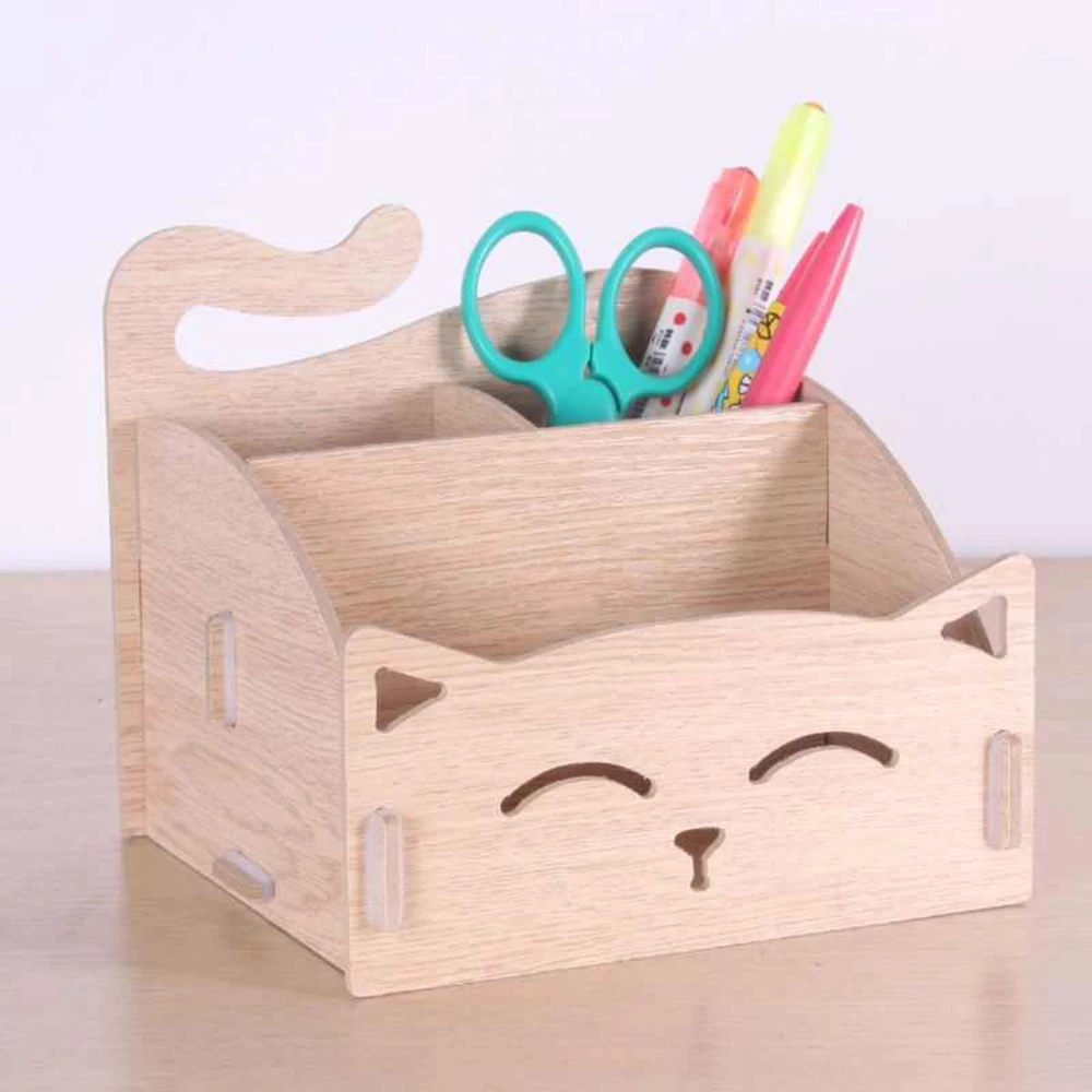Милые держатели для ручек в виде кошки многофункциональная деревянная коробка