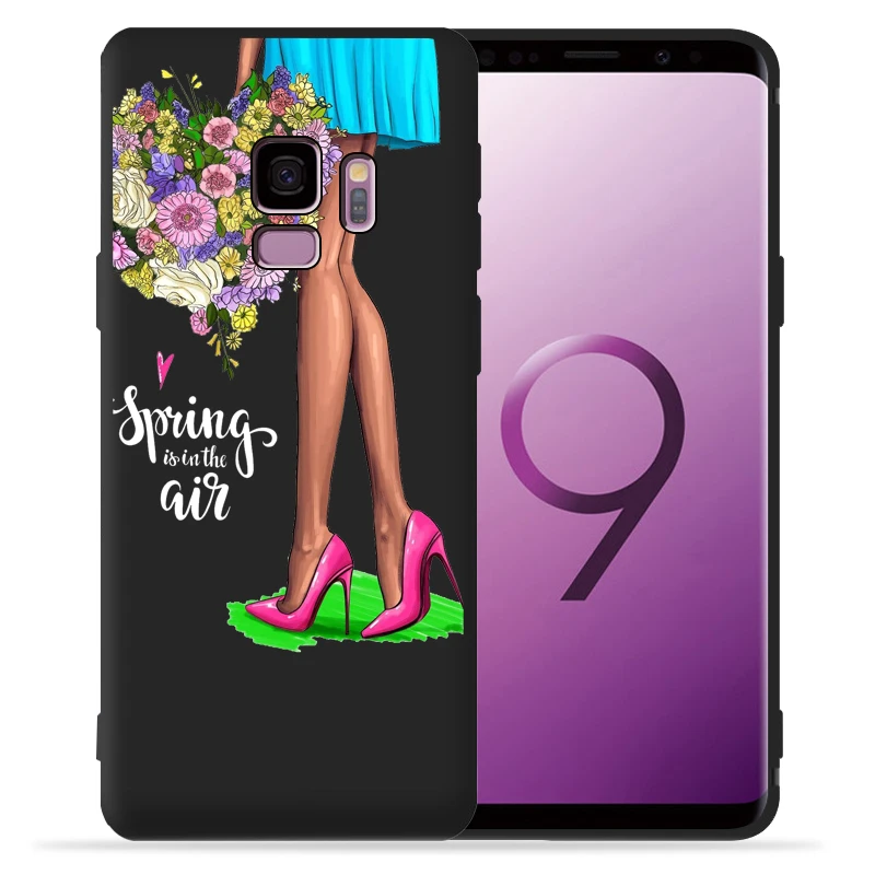 Модный чехол для девочек samsung Galaxy S9 S8 S10 Plus S7 S6 Edge S10 Lite Note9 8 высокий каблук кофейная Цветочная девушка чехол для телефона Etui