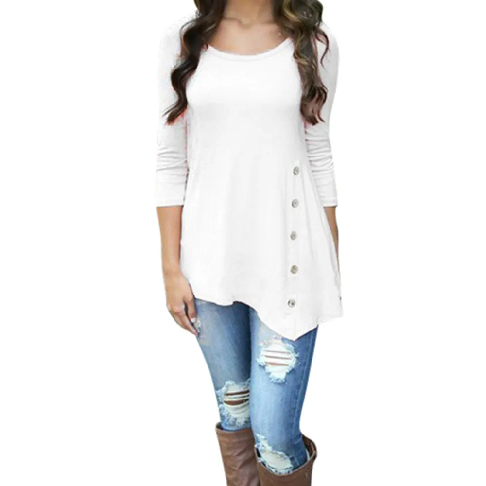 Женская туника с длинным рукавом однотонная круглой шеей|round neck|long women t-shirtslong sleeve