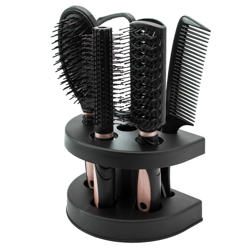 

5Pcs Hair Brushes Comb Set Women Ladies Hair Care Massage Hairbrush With Mirror And Stand Pink