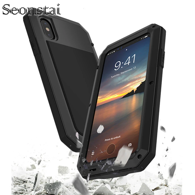 

Luxury Doom Armor Duty Shock life-waterproof Metal Aluminum Phone Cases For iphone 8 X 7 SE 4 4S 5 5C 5S 6 6S Plus Glass