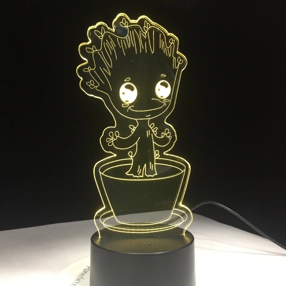 Baby Groot фильм герой сенсорный контроль ночной Светильник СВЕТОДИОДНЫЙ стерео акриловая панель украшение стола 7 цветов Изменение лампа для спальни
