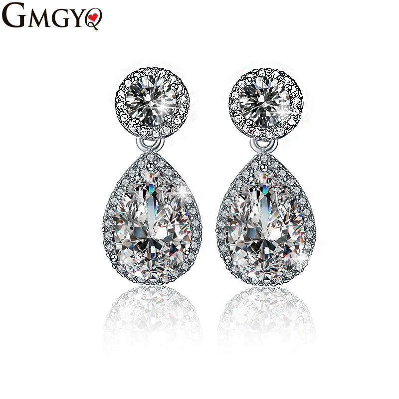 

GMGYQ Zirconia Klassieke Big Drop Crystal Bridal Lange Oorbellen Luxe Bruiloft Jewerly Voor Vrouwen Groothandel Dangle Earrings