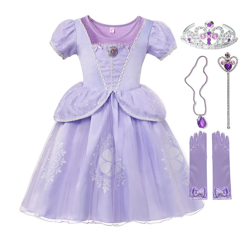 Sofia Dress Set 03 MUABABY костюм принцессы Софии для девочек; детское нарядное платье с блестками и цветочным принтом Софии; вечерние Детские платья для дня рождения - Цвет: Sofia Dress Set 03