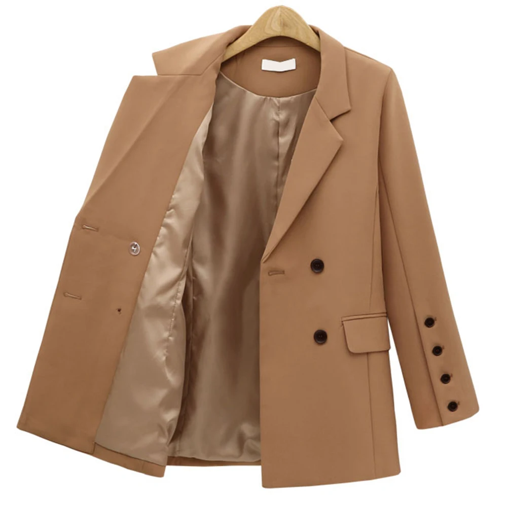 Женский двубортный пиджак с карманами элегантный блейзер длинным рукавом