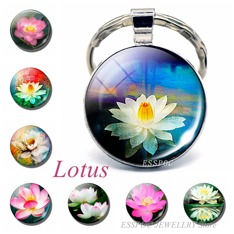 Брелок для ключей с подвеской в виде цветов лотоса металлический брелок кабошон