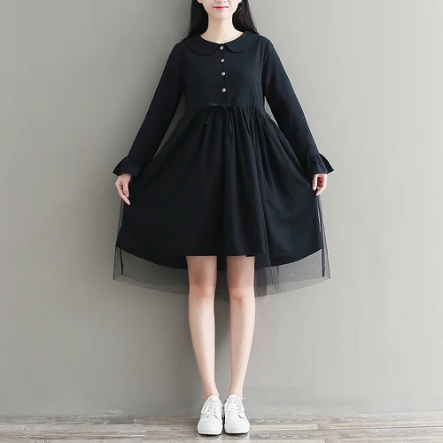 Бесплатная доставка Осеннее хлопковое платье из вуали 2017 новое женское с