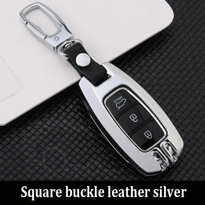 Square keychain silv Чехол для ключей автомобиля из цинкового сплава для hyundai i30 Ix35 Solaris Azera Elantra Grandeur Ig Accent Santa Fe Verna - Название цвета: Square keychain silv