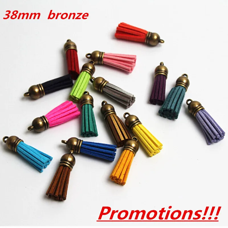 

100pcs 38mm Vintage Leather Tassel For Keychain Cellphone Straps Jewelry Fiber Fringe Suede Tassel DIY Pendant Charms Findings