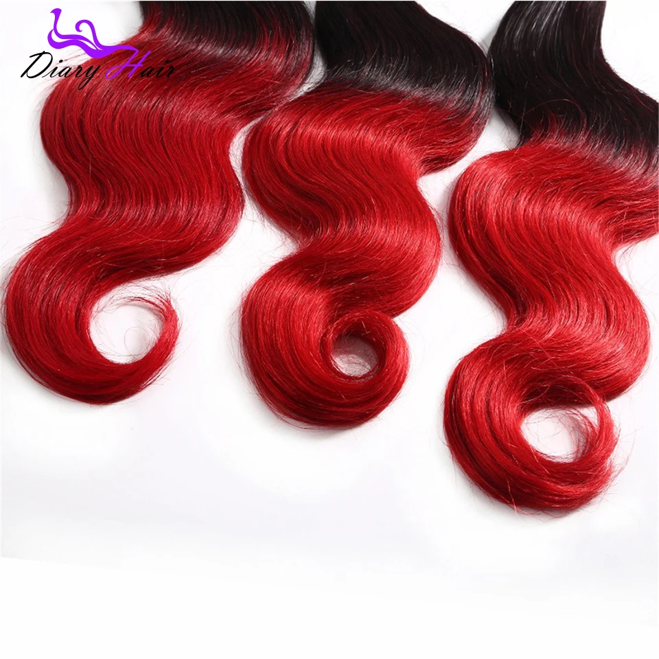 Brazilian ombre virgin hair body wave 7A unprocessed #1b red human extensions cheap black to two tone weave 100g |