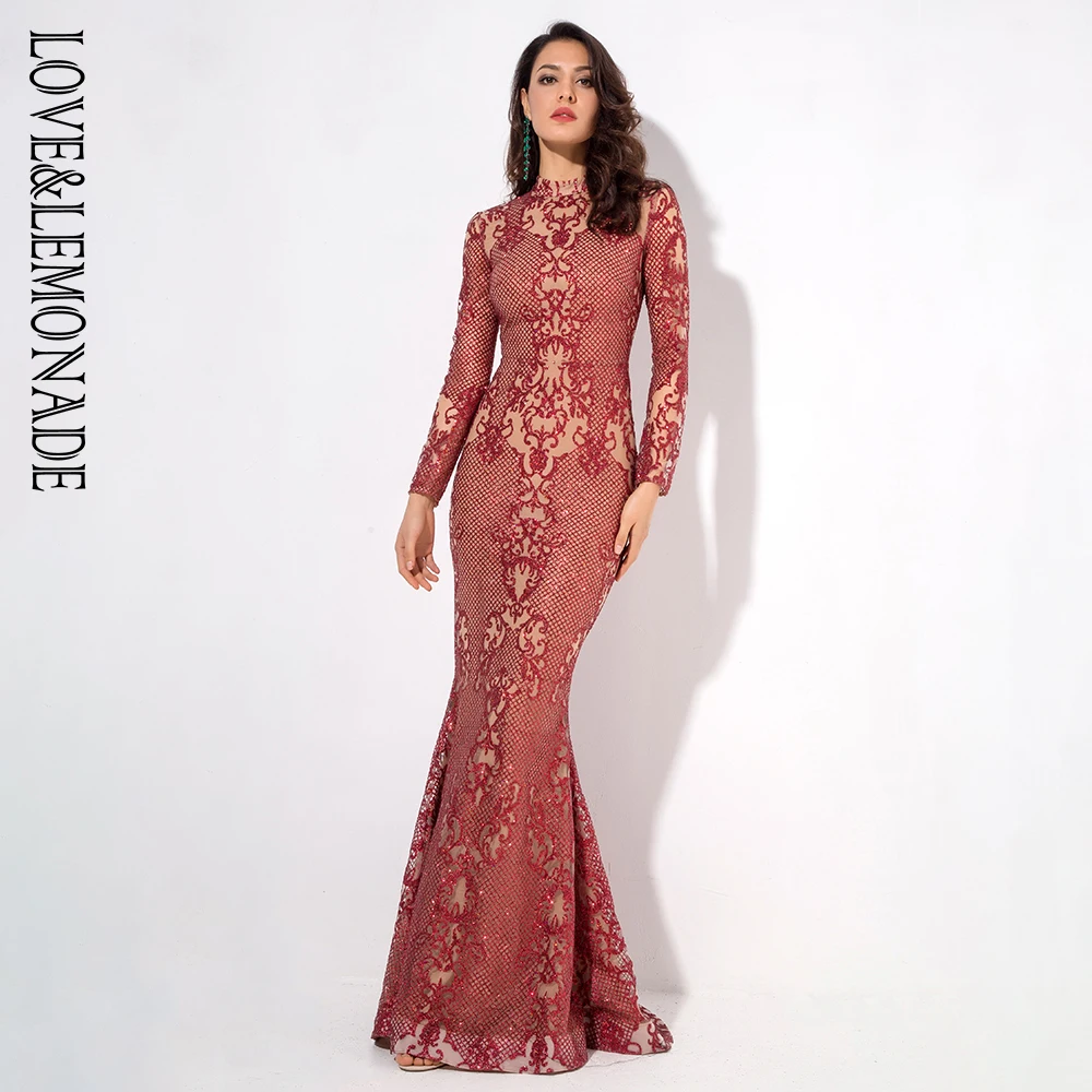 Длинное платье LOVE & LEMONADE с геометрическим узором и клеевым бисером модель