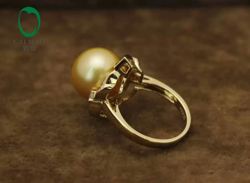 14k жёлтое золото драгоценное Южно-морское жемчужное кольцо багет от